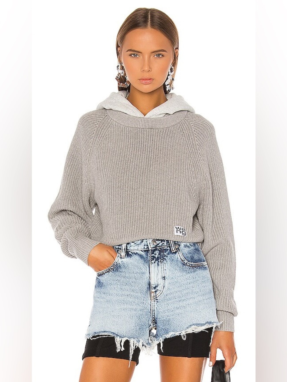 ALEXANDER WANG Utility Hoodie in Heather Grey size XS / Small cropped sweater